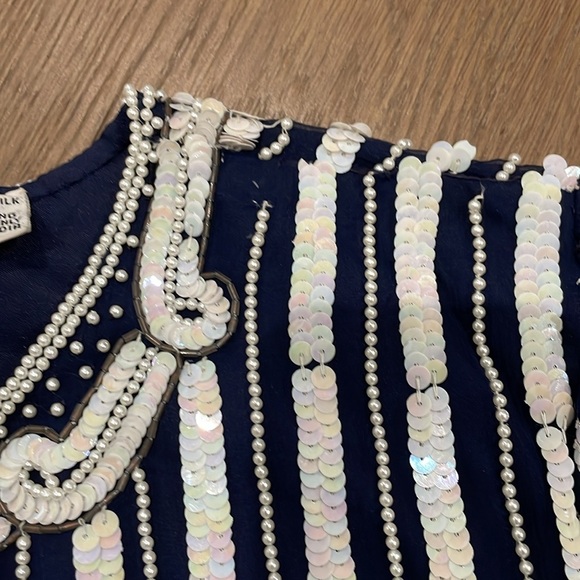Vintage Lawrence Kazan Beautiful Beaded Sequin Blouse Top Shirt Silk Size L - Picture 13 of 13